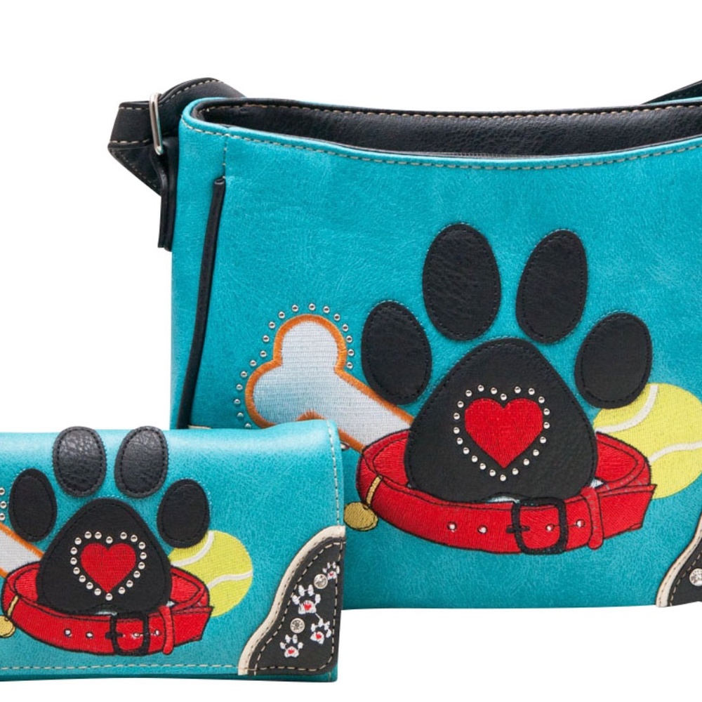 Dog Paw Print Crossbody Purse Wallet Set Western Style Shoulder Bag Pet Mom
